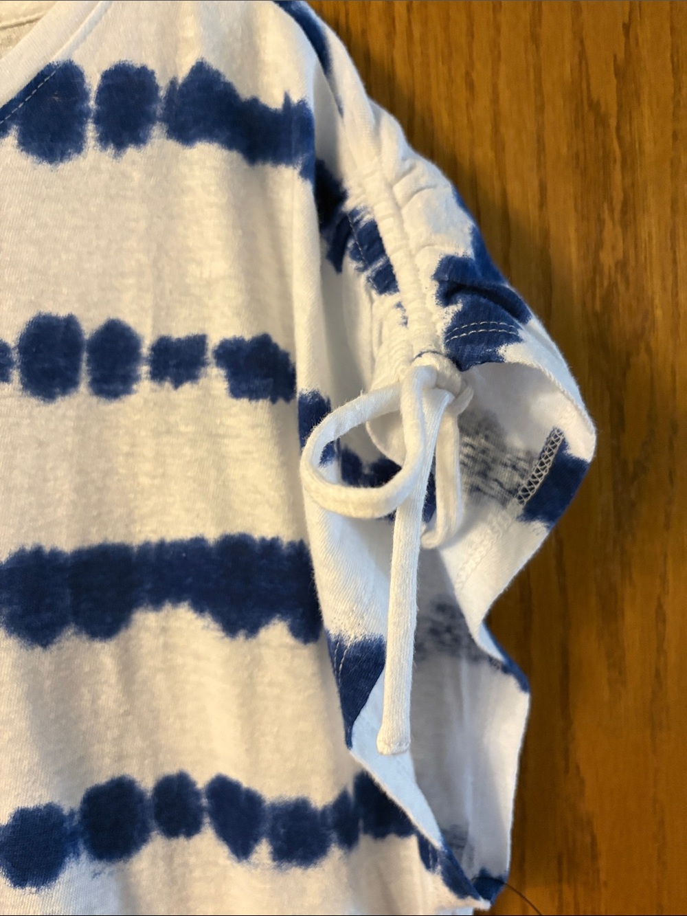 Talbots White and Navy Tie-Dye Stripe Short Sleeve Tee - Picture 3 of 5